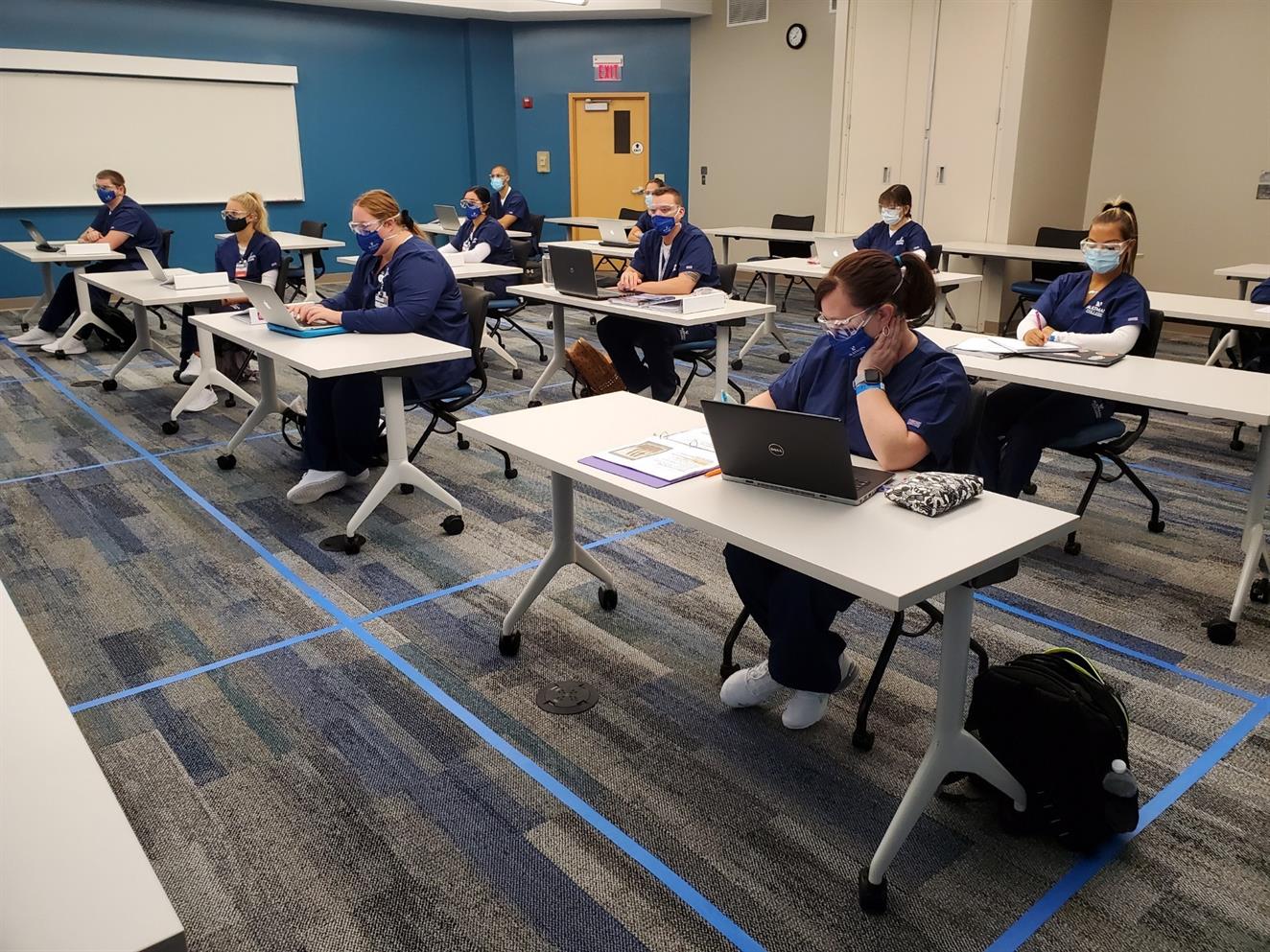 Radiography students spaced 6 feet apart in the classroom